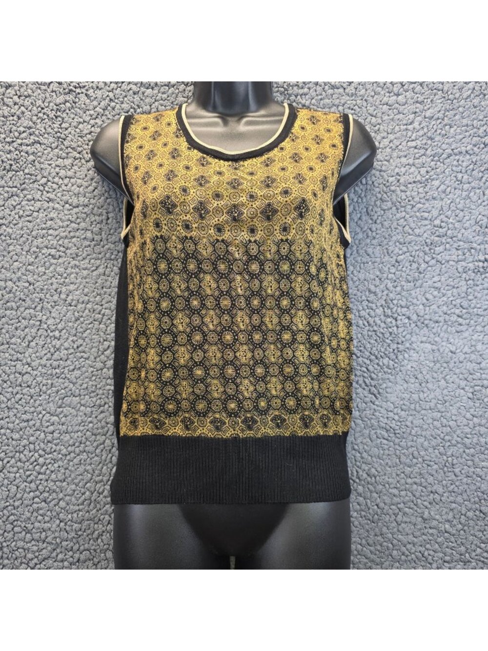Melrose Studio Sleeveless Silk Top M Black Gold Geometric Old Money Fairy Grunge